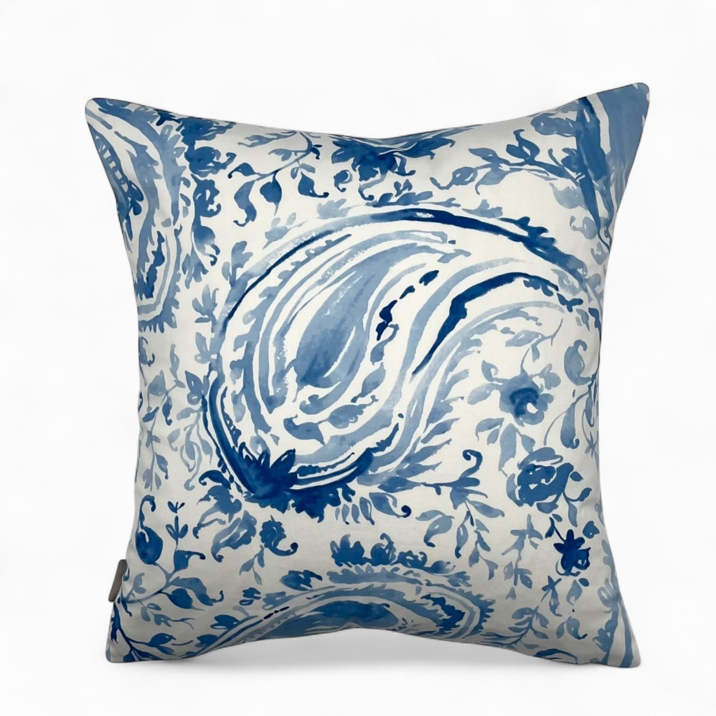 Pillow in Nina Campbell “wisteria bouquet” fabric and back in jacquard pattern