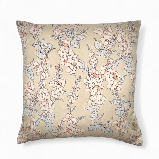 Pillow in vintage 100% Italian Como silk twill “cream flowers branch”