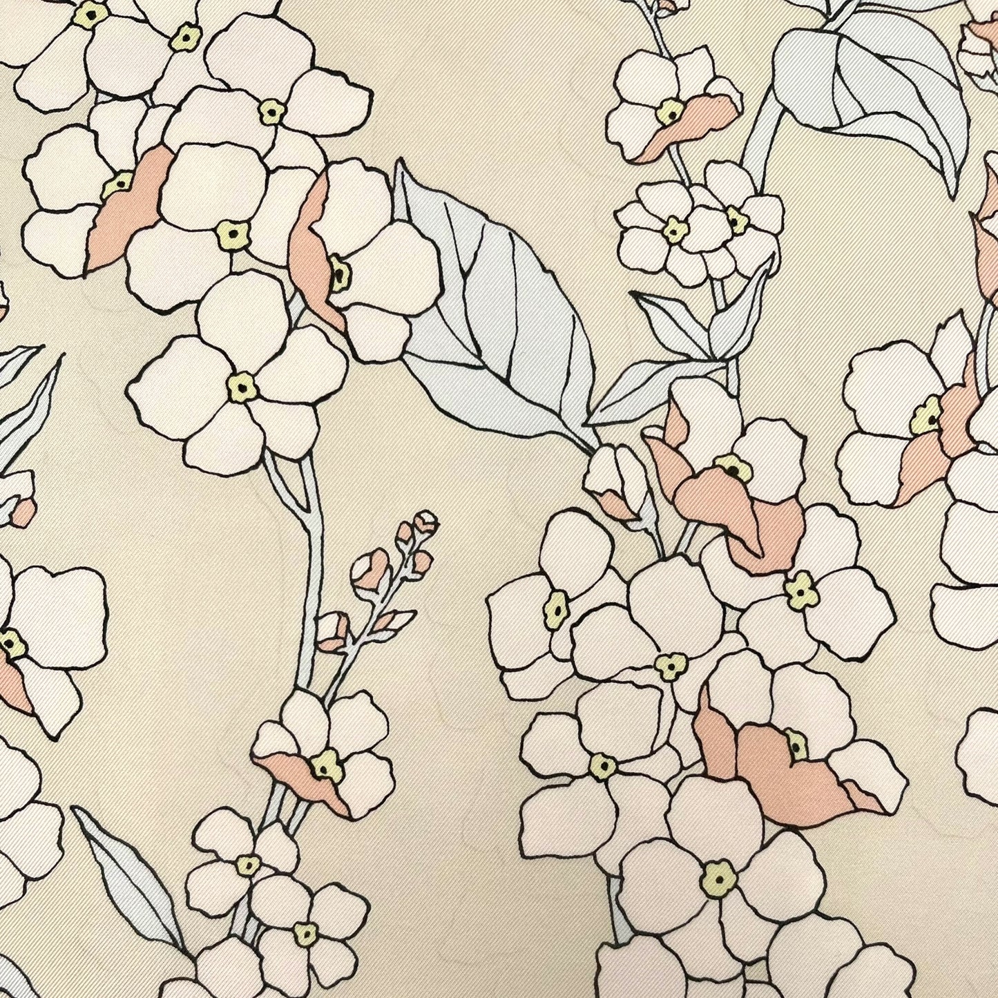 Pillow in vintage 100% Italian Como silk twill “cream flowers branch”