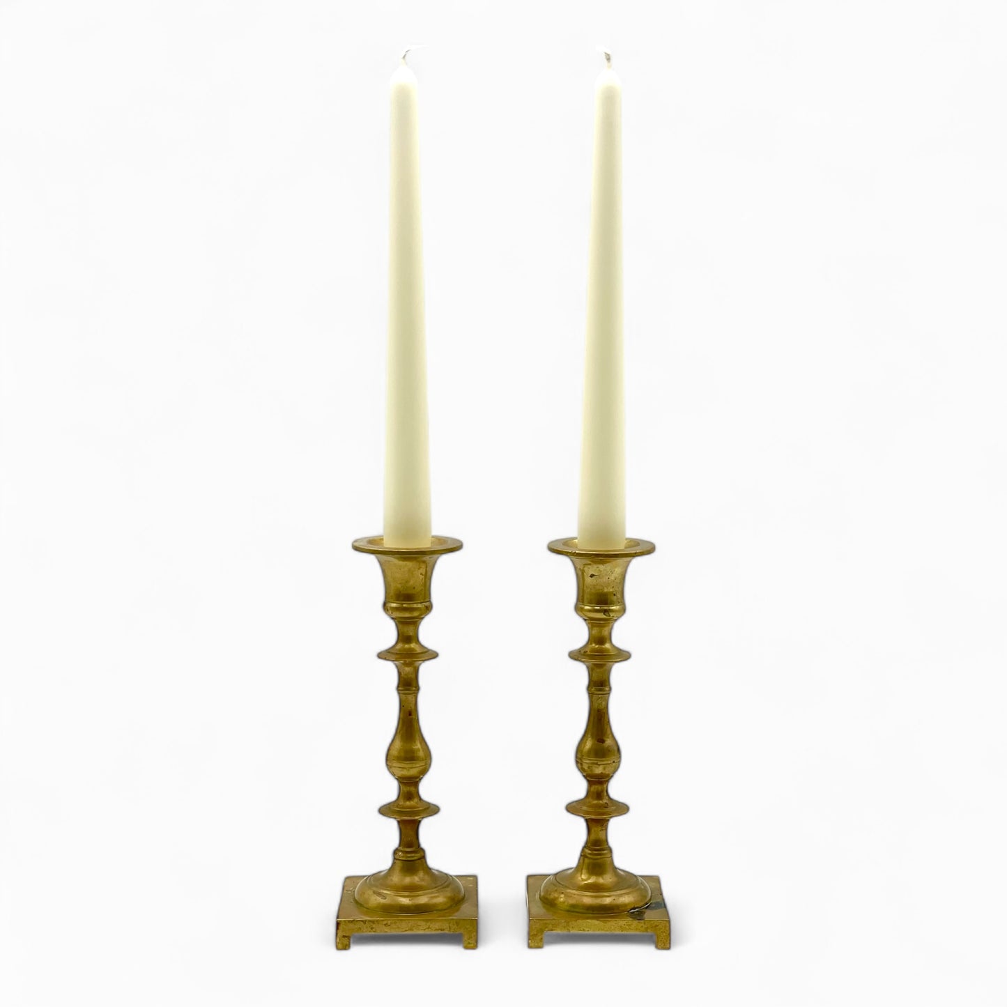 Pair of antique English brass candlesticks