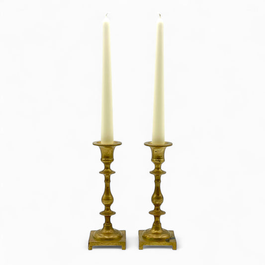 Pair of antique English brass candlesticks