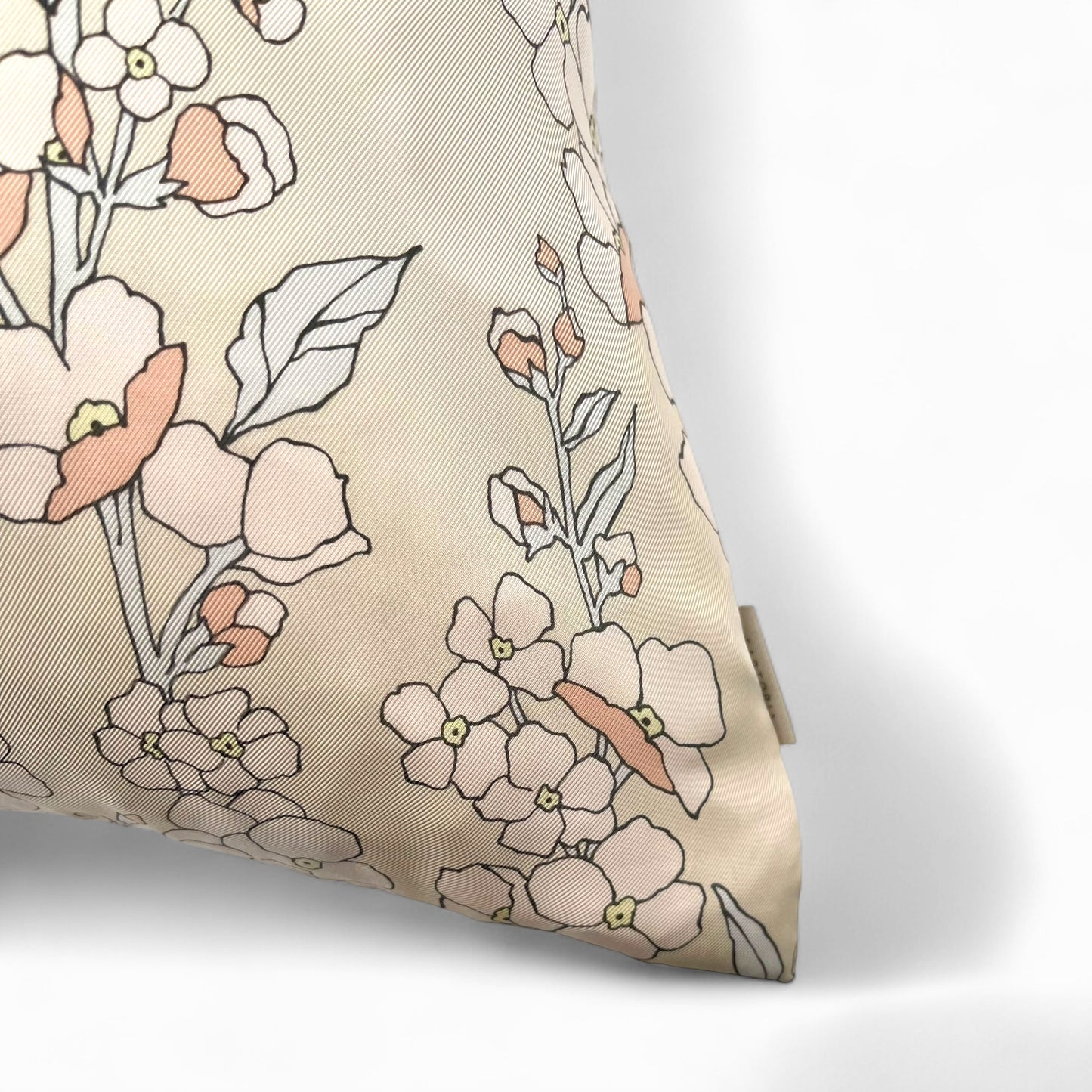 Pillow in vintage 100% Italian Como silk twill “cream flowers branch”