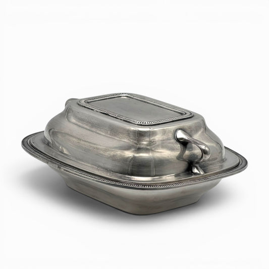 Silver-plated dish with lid and handles
