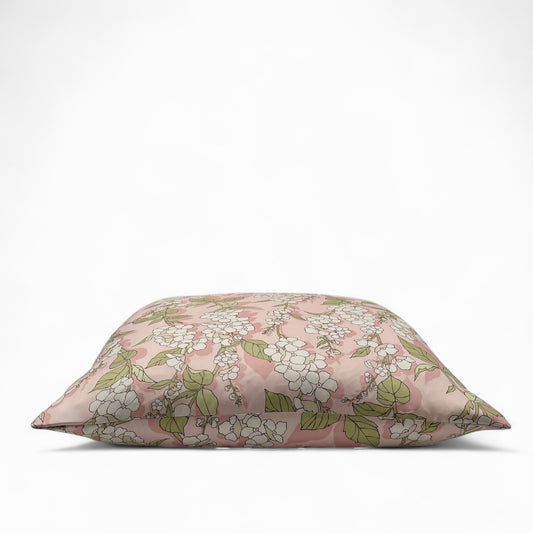 Pillow in vintage 100% Italian Como silk twill “pink flowers branch”