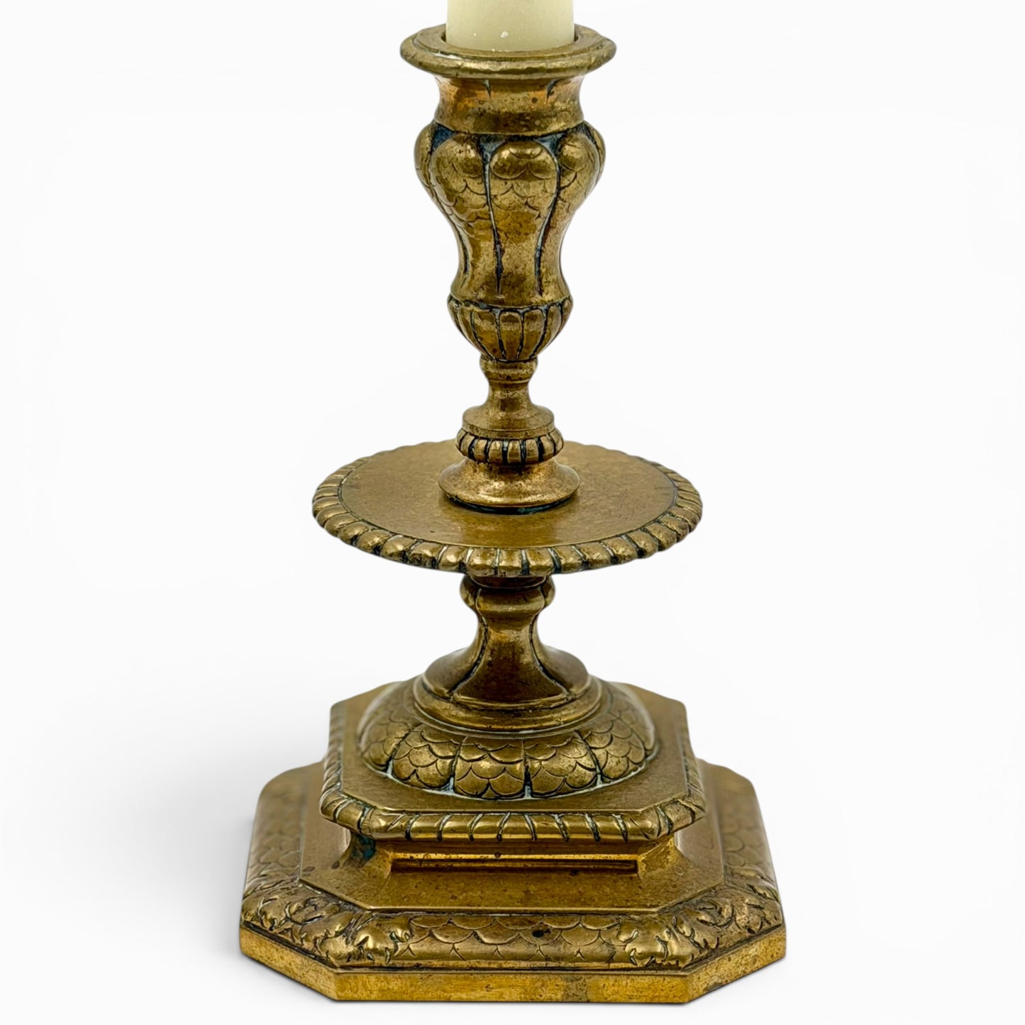 Pair of antique Napoleon III brass candlesticks