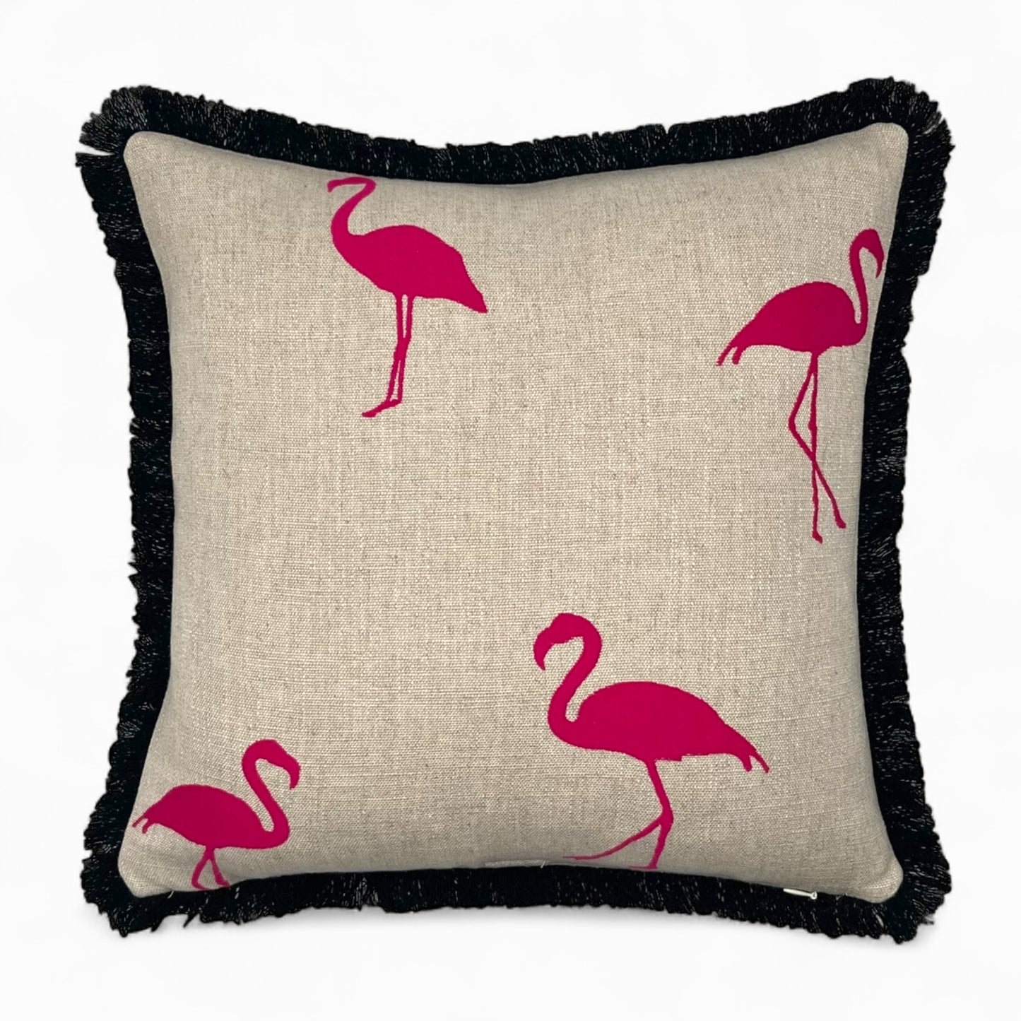 Pillow made with embroidered viscose and linen