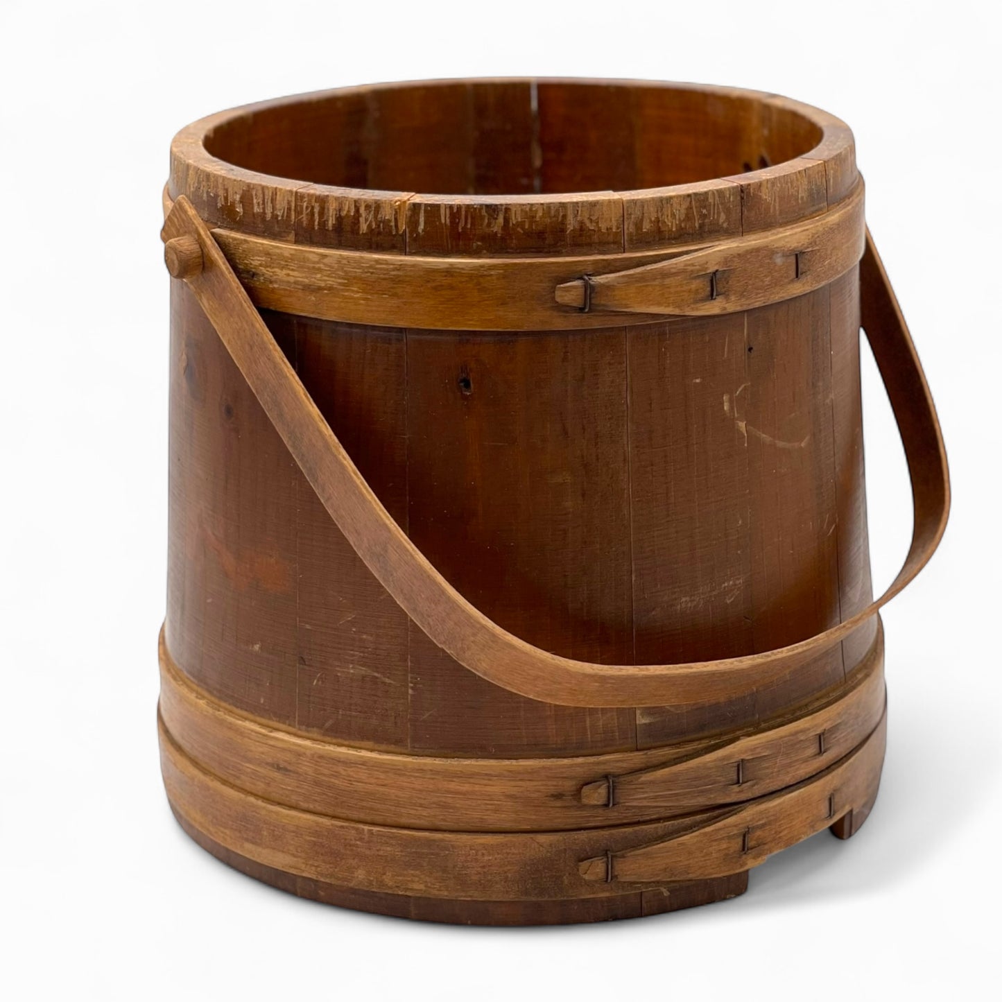 Antique wooden firkin with a bail handle