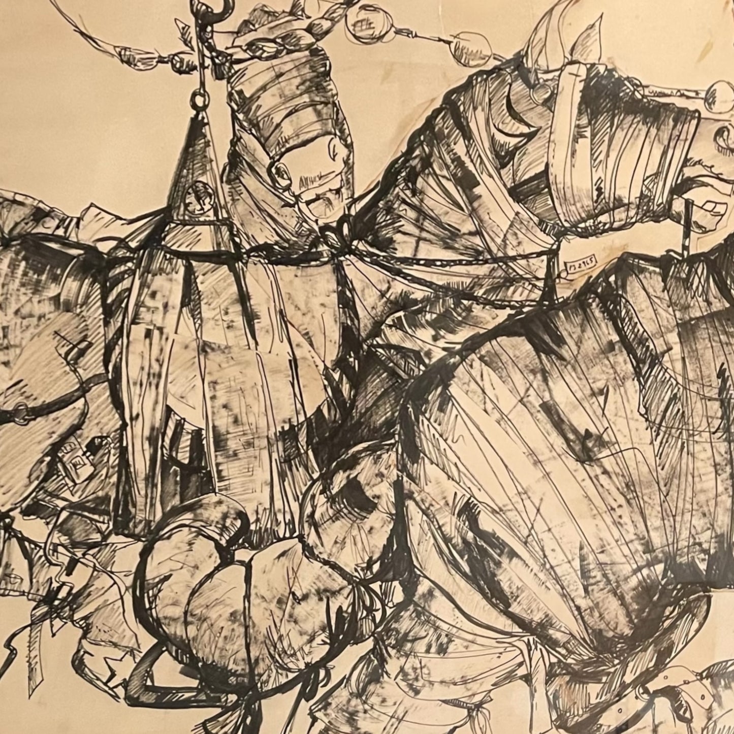 Original mixed media painting depicting horses