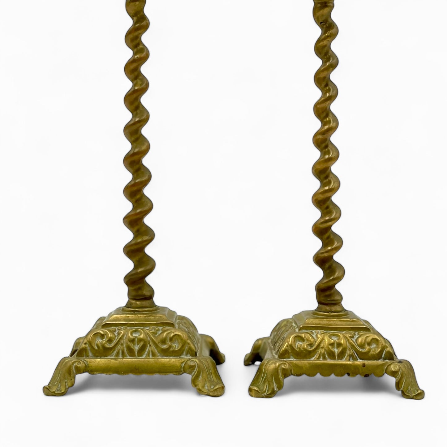 Pair of antique Victorian brass barley twist candlesticks