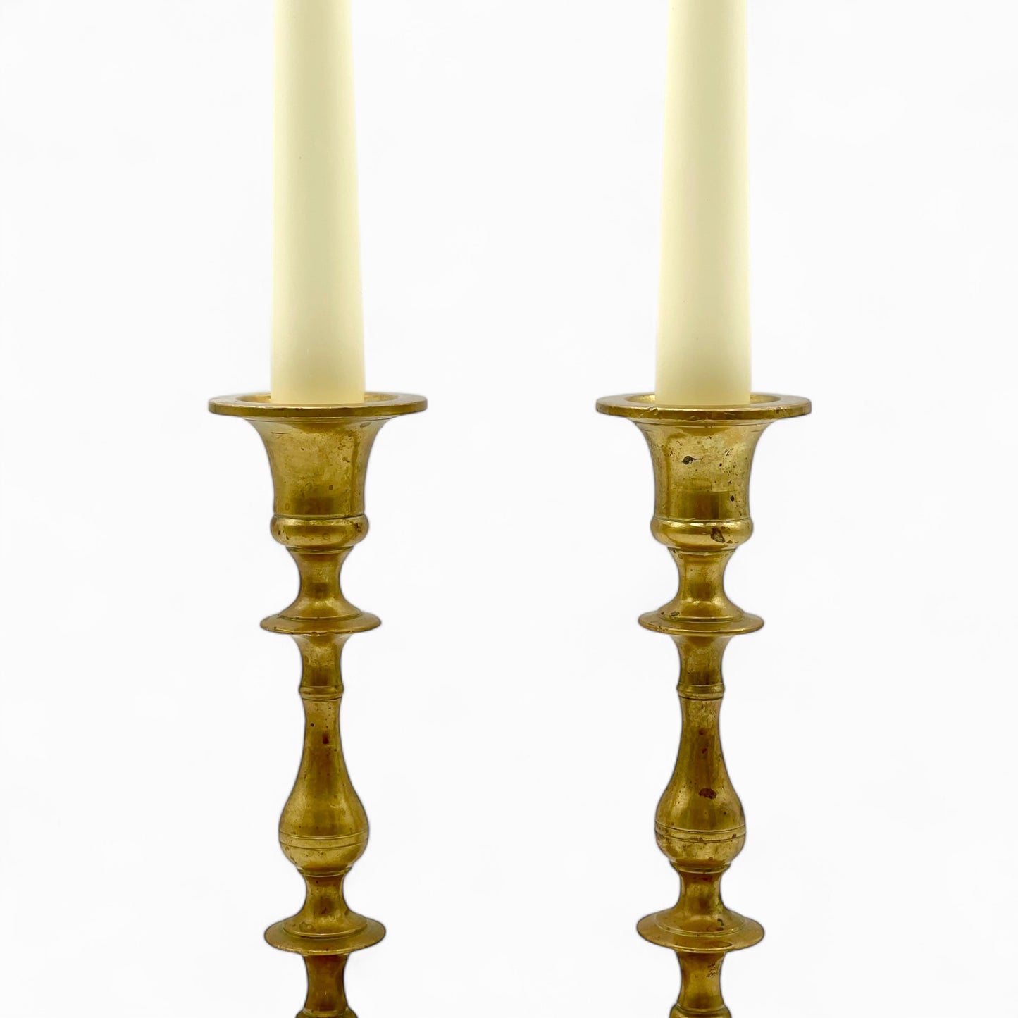 Pair of antique English brass candlesticks