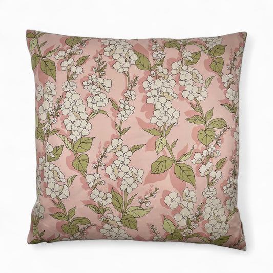 Pillow in vintage 100% Italian Como silk twill “pink flowers branch”