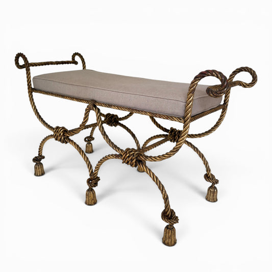 1950s NICCOLINI Gilded Iron Rope and Tassel Bench