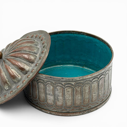 Antique copper alloy trinket box with lid