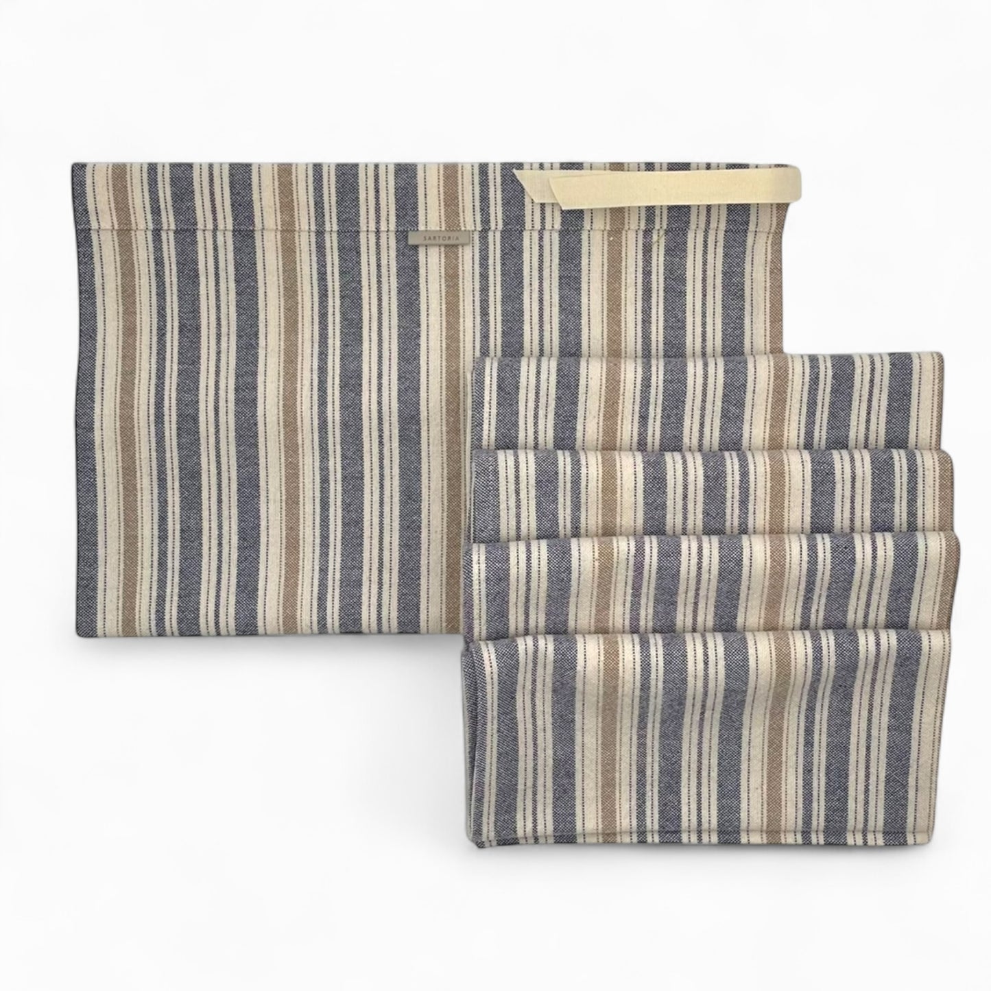 Set of four blue stripped Italian fabric dinner napkins