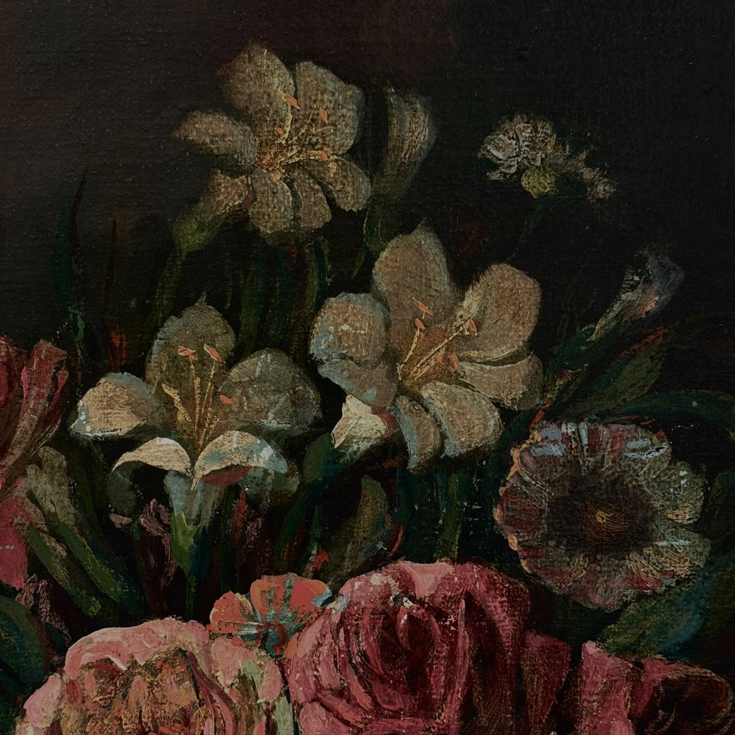 Antique floral still life painting by O. Arnold