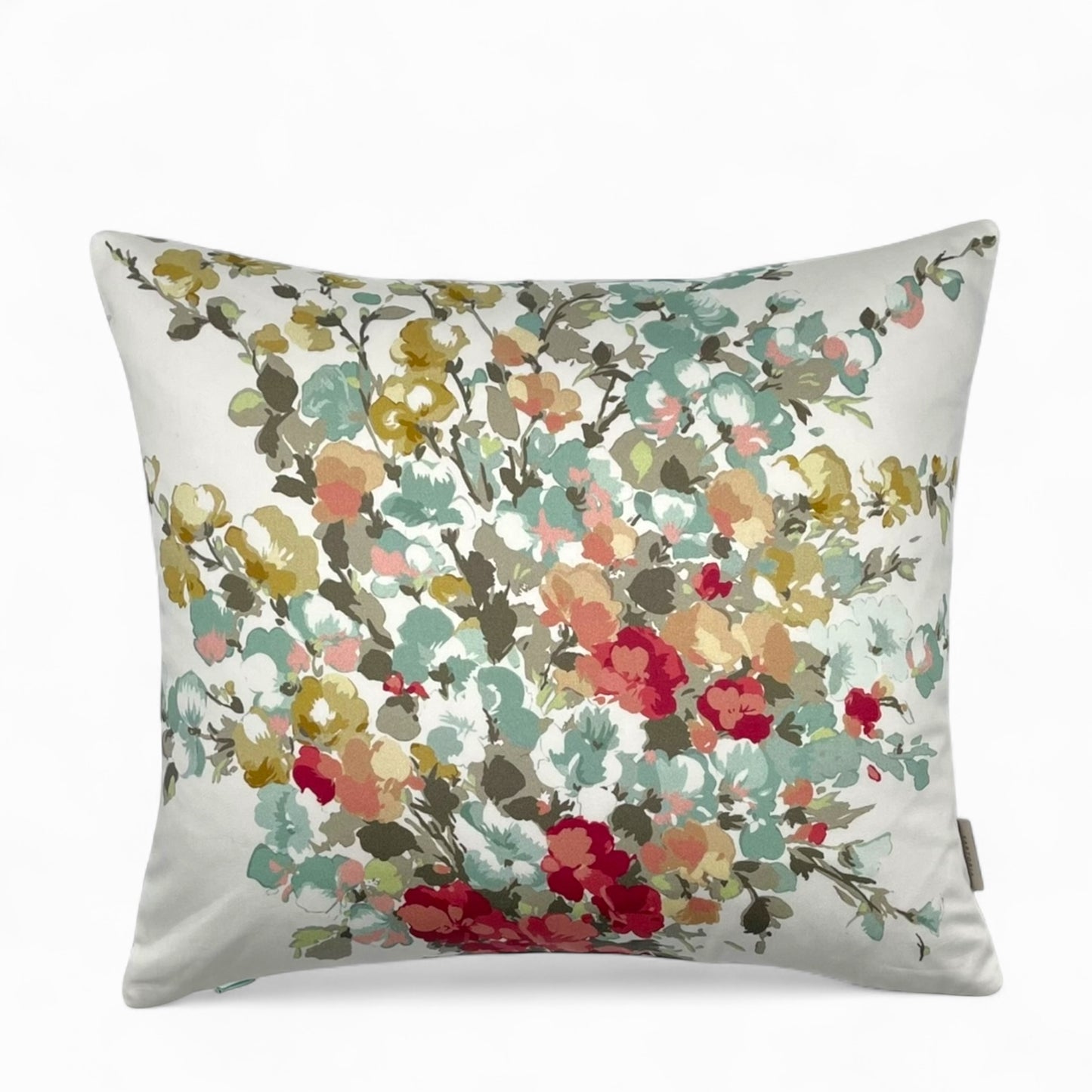 Pillow in Nina Campbell “bouquet in mint” fabric and back in jacquard pattern