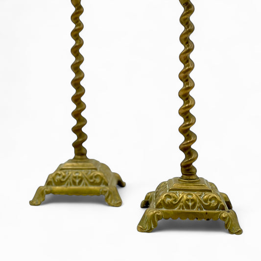 Pair of antique Victorian brass barley twist candlesticks
