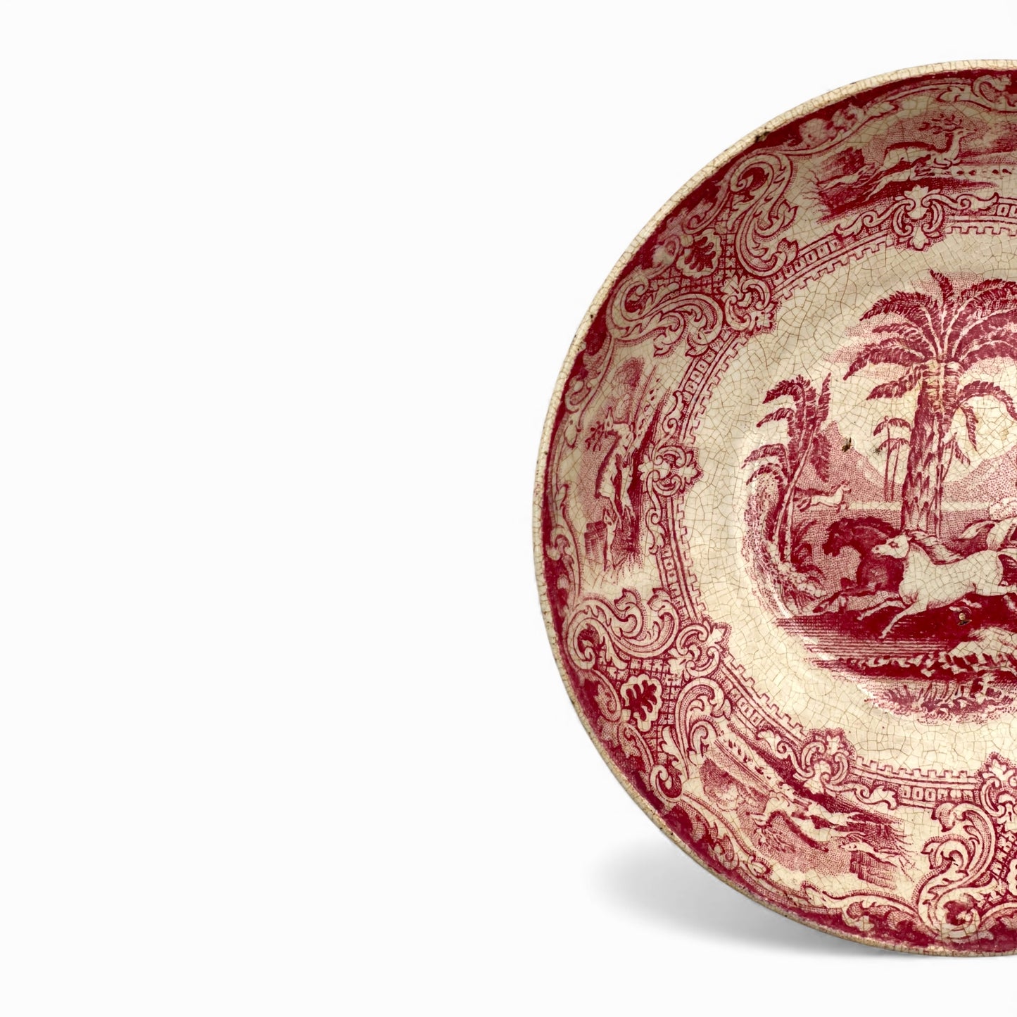 Antique transferware ceramic pastoral bowl