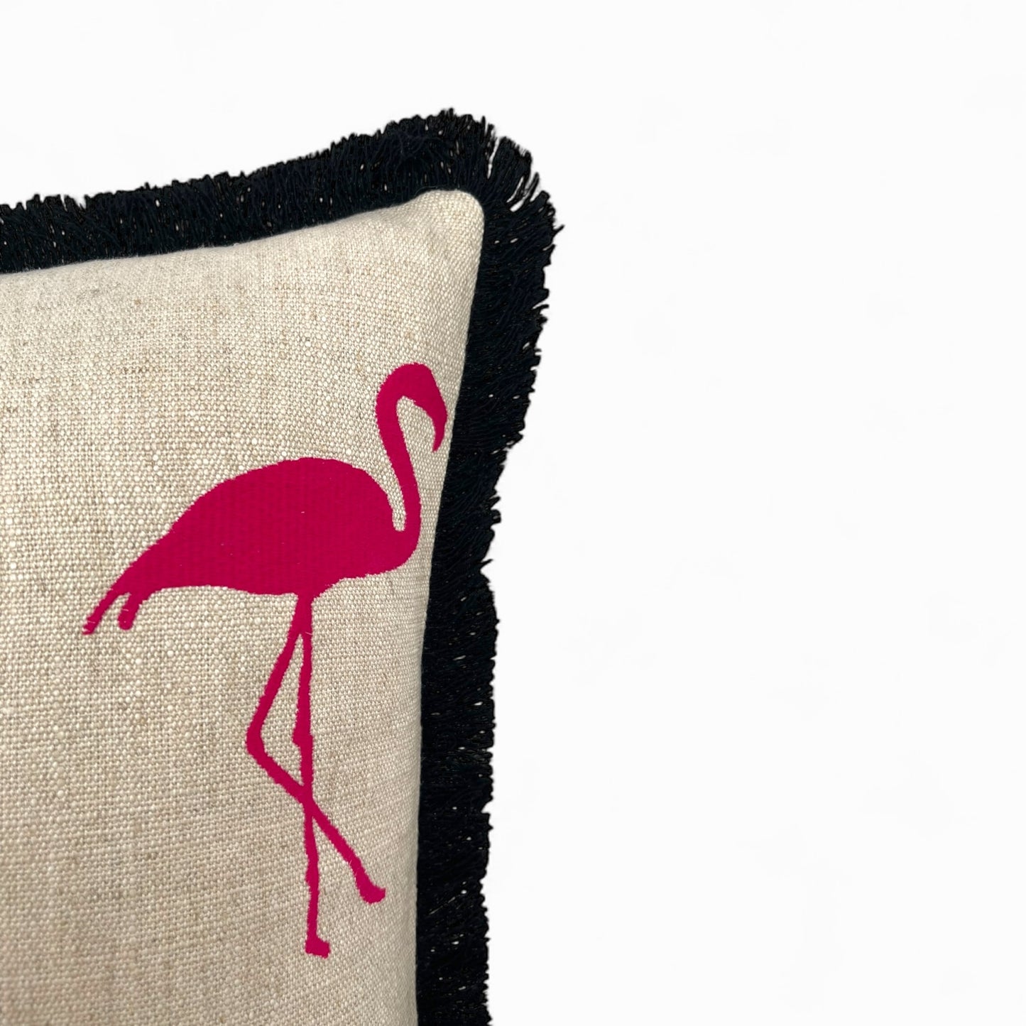 Pillow made with embroidered viscose and linen