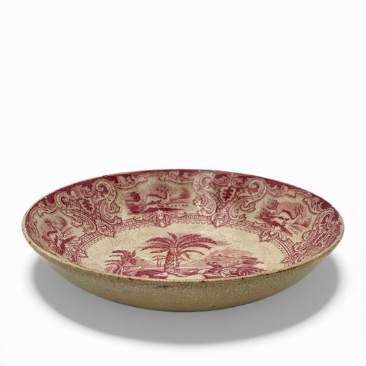 Antique transferware ceramic pastoral bowl