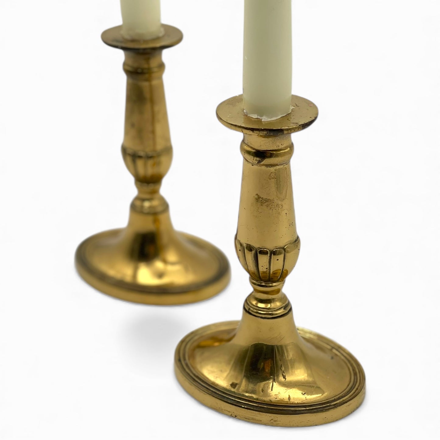 Pair of Antique English brass candlesticks (oval)