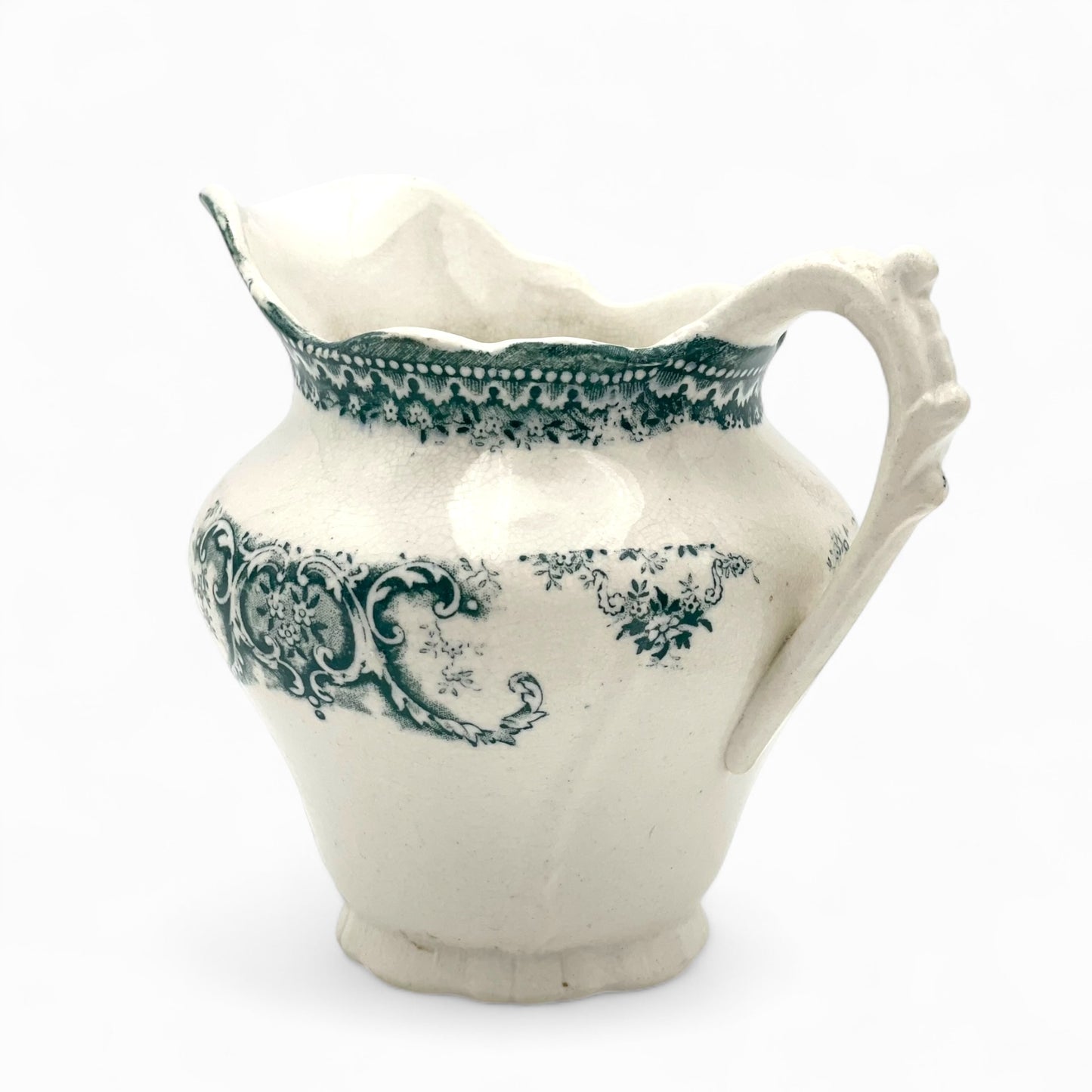 Vintage green transferware creamer