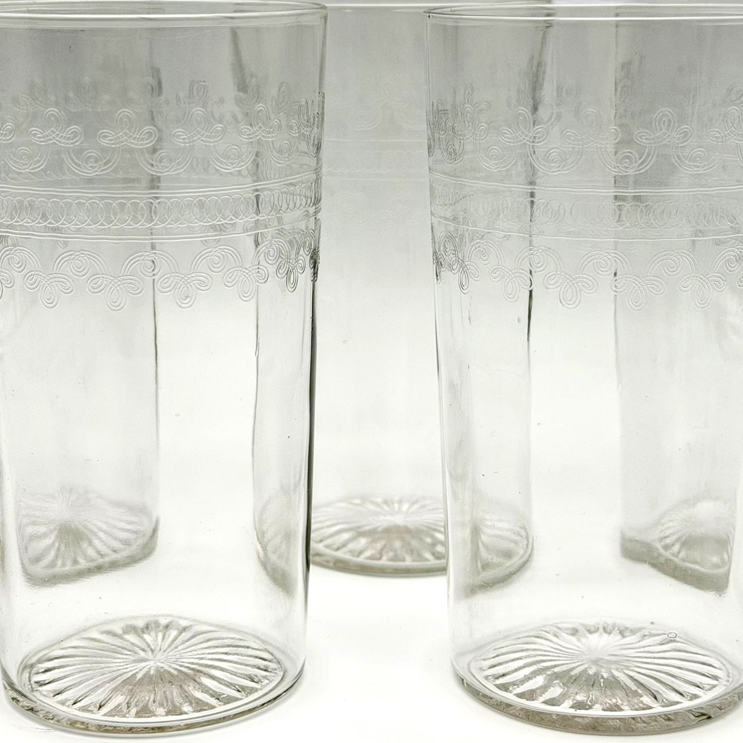 Set of five vintage etched tumblers
