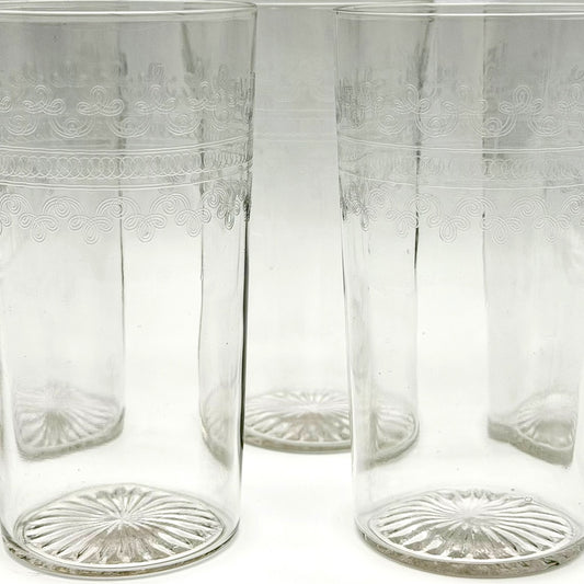 Set of five vintage etched tumblers
