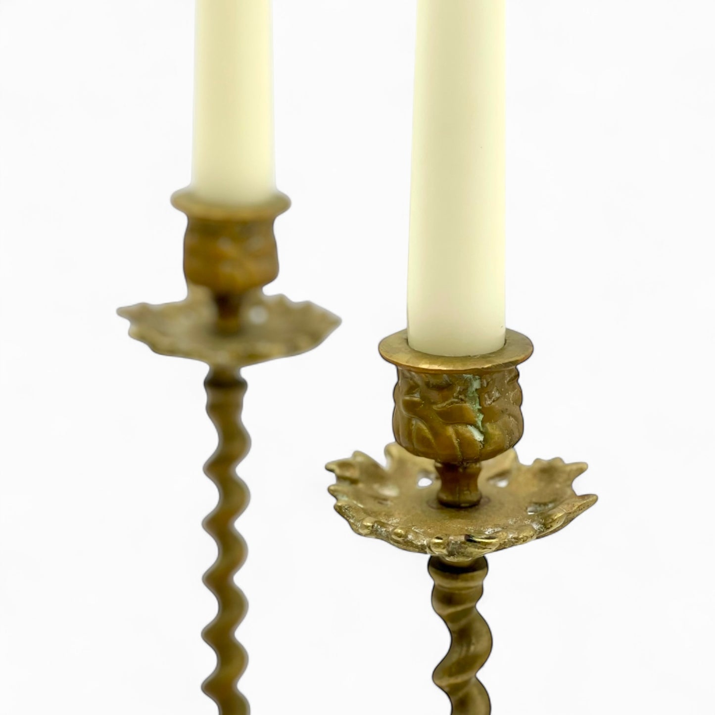 Pair of antique Victorian brass barley twist candlesticks