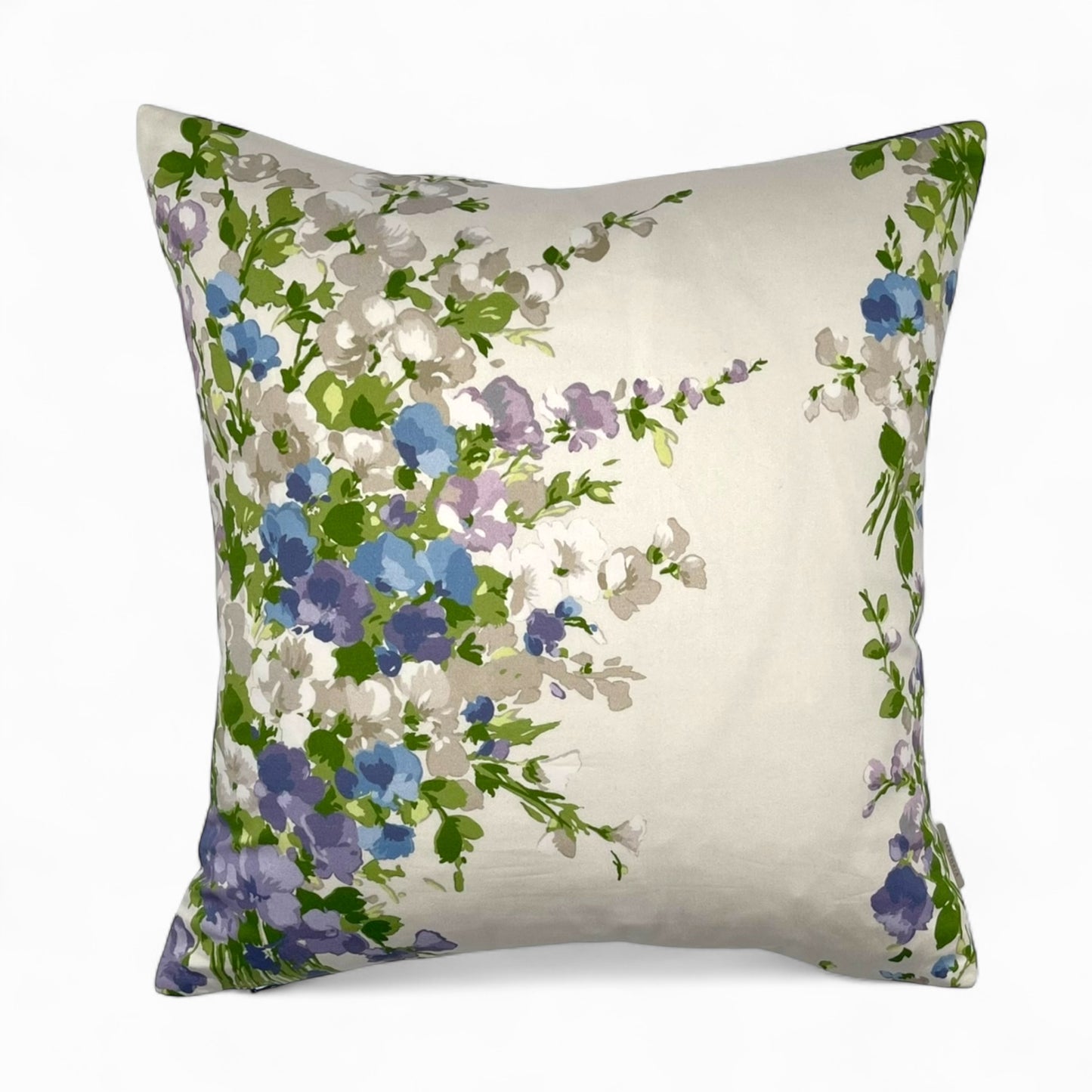 Pillow in Nina Campbell “wisteria bouquet” fabric and back in jacquard pattern