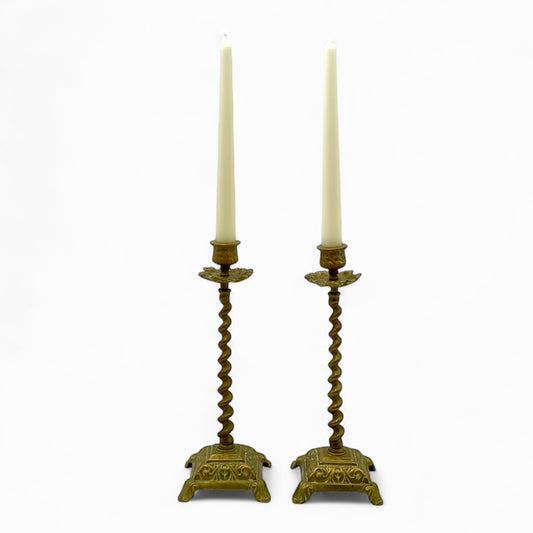 Pair of antique Victorian brass barley twist candlesticks