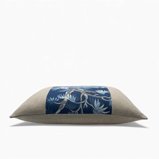 Pillow made with blue Anna French fabric and Italian linen