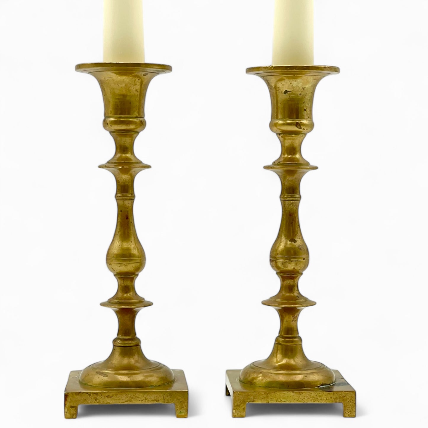 Pair of antique English brass candlesticks