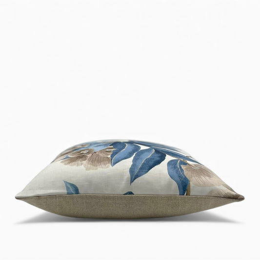 Pillow made with white and blue Anna French fabric