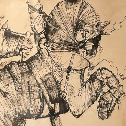 Original mixed media painting depicting horses