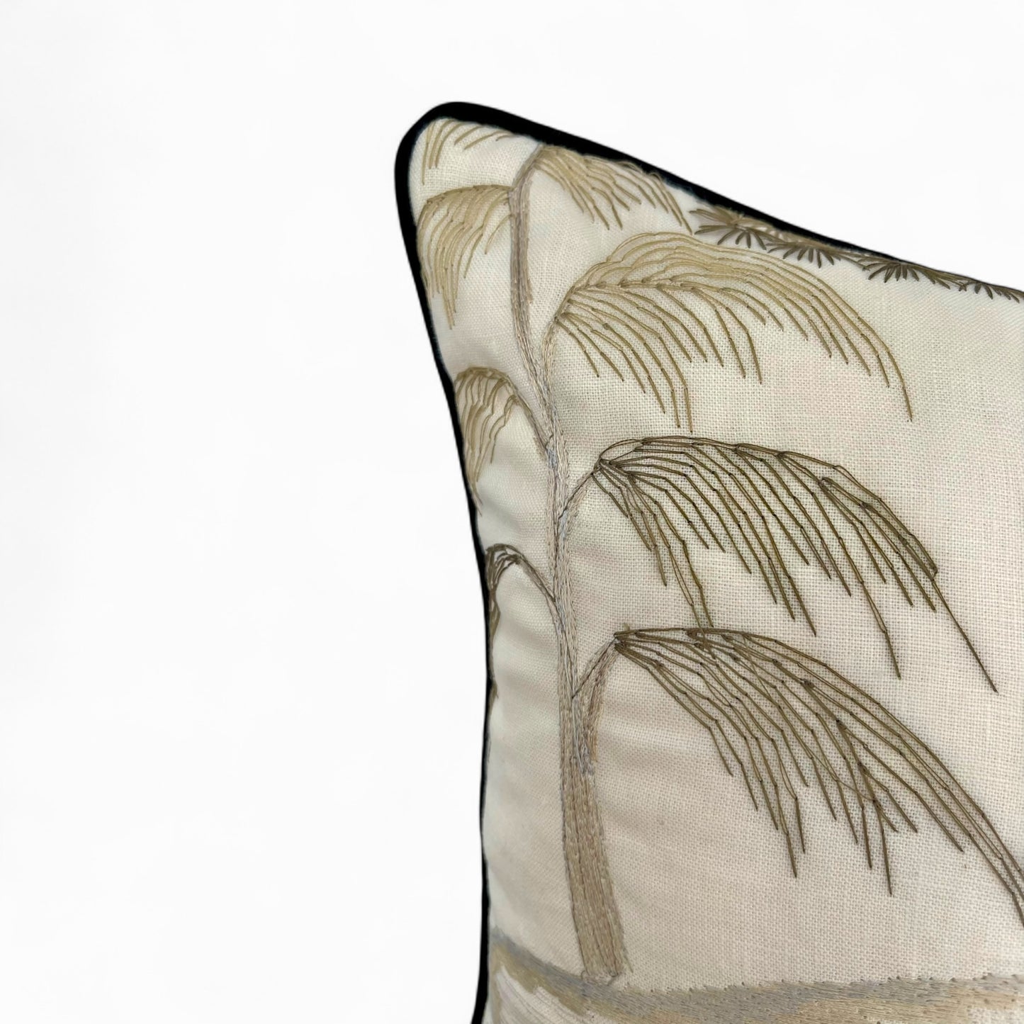 Pillow made with embroidered “Nina Campbell” linen