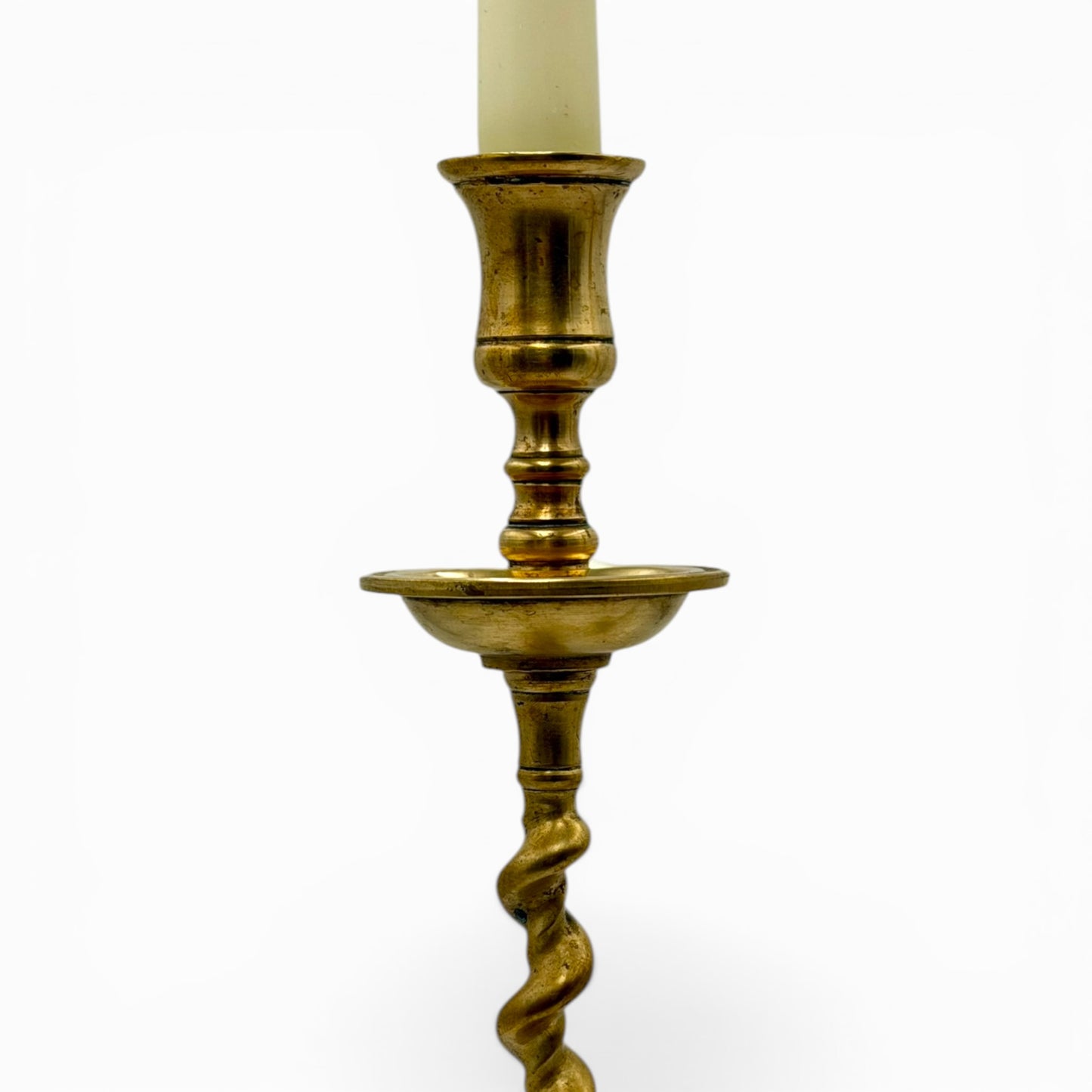 Rare pair of tall antique brass barley twist candlesticks