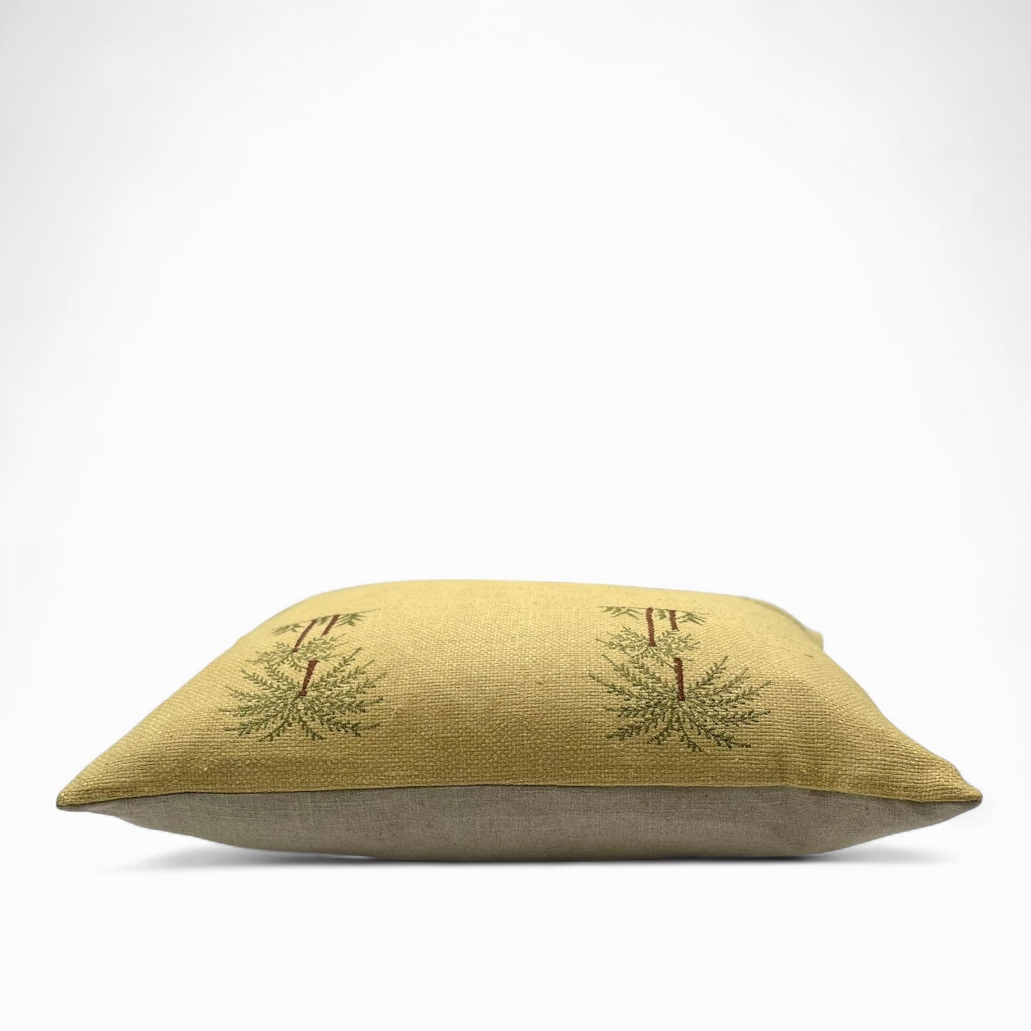 Pillow in vintage yellow embroidered Silk Burette and natural back