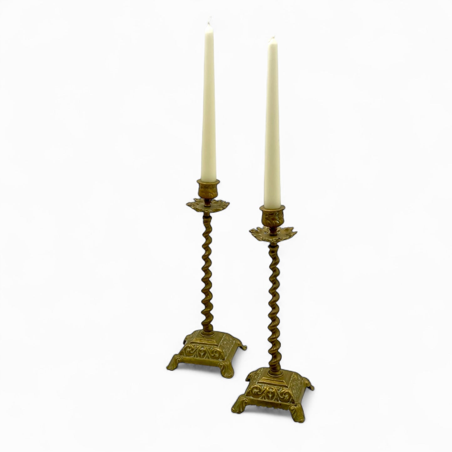 Pair of antique Victorian brass barley twist candlesticks