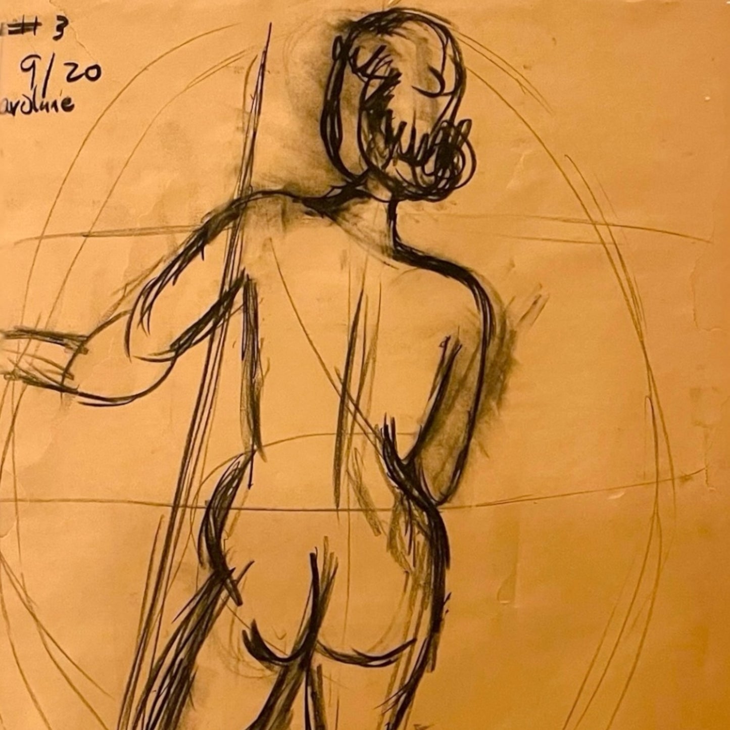 French antique charcoal figure drawing