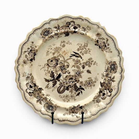 Antique English brown transferware plate, Circa 1880