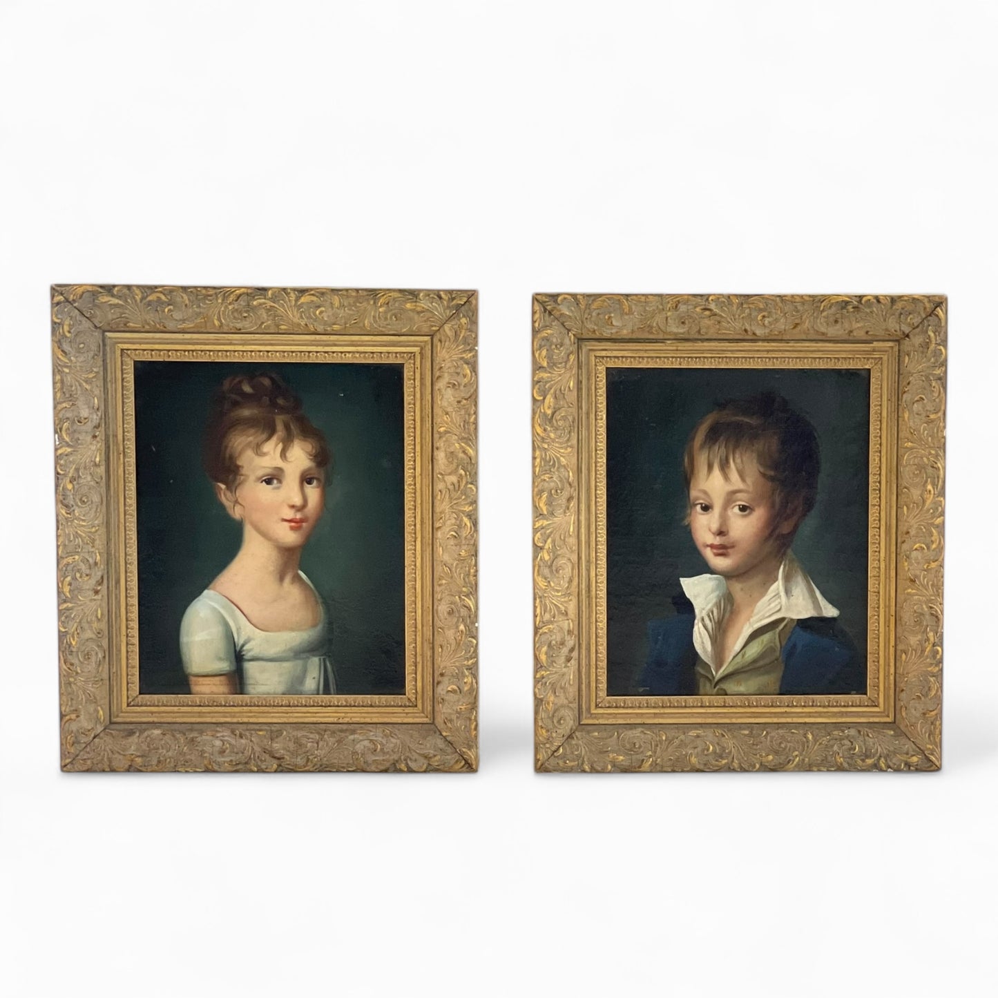 Pair of antique French portraits