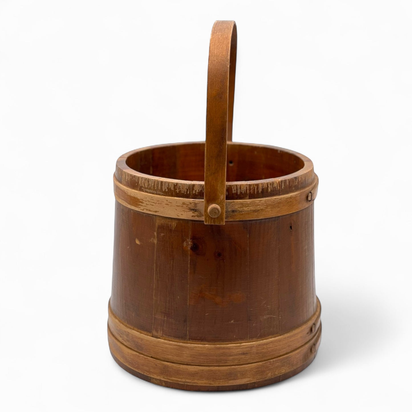 Antique wooden firkin with a bail handle