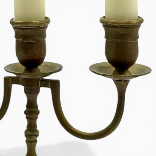 Pair of vintage brass three-light candelabra