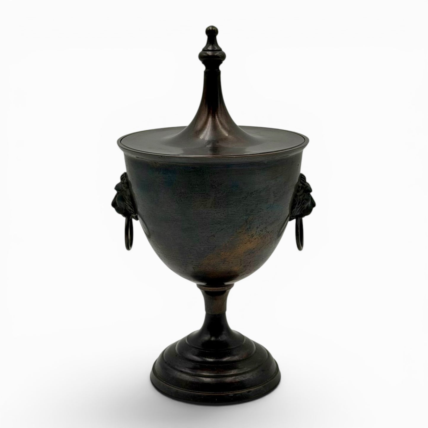 Vintage metal urns with Lion head handles and lid