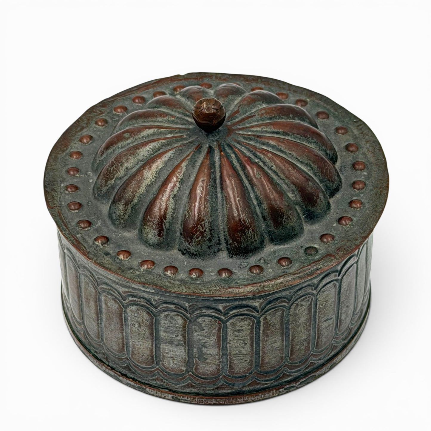 Antique copper alloy trinket box with lid