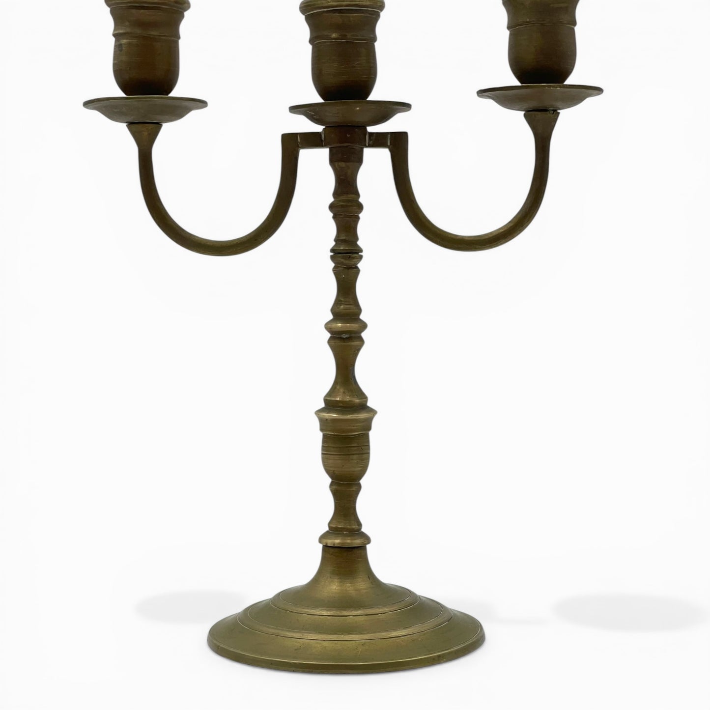 Pair of vintage brass three-light candelabra