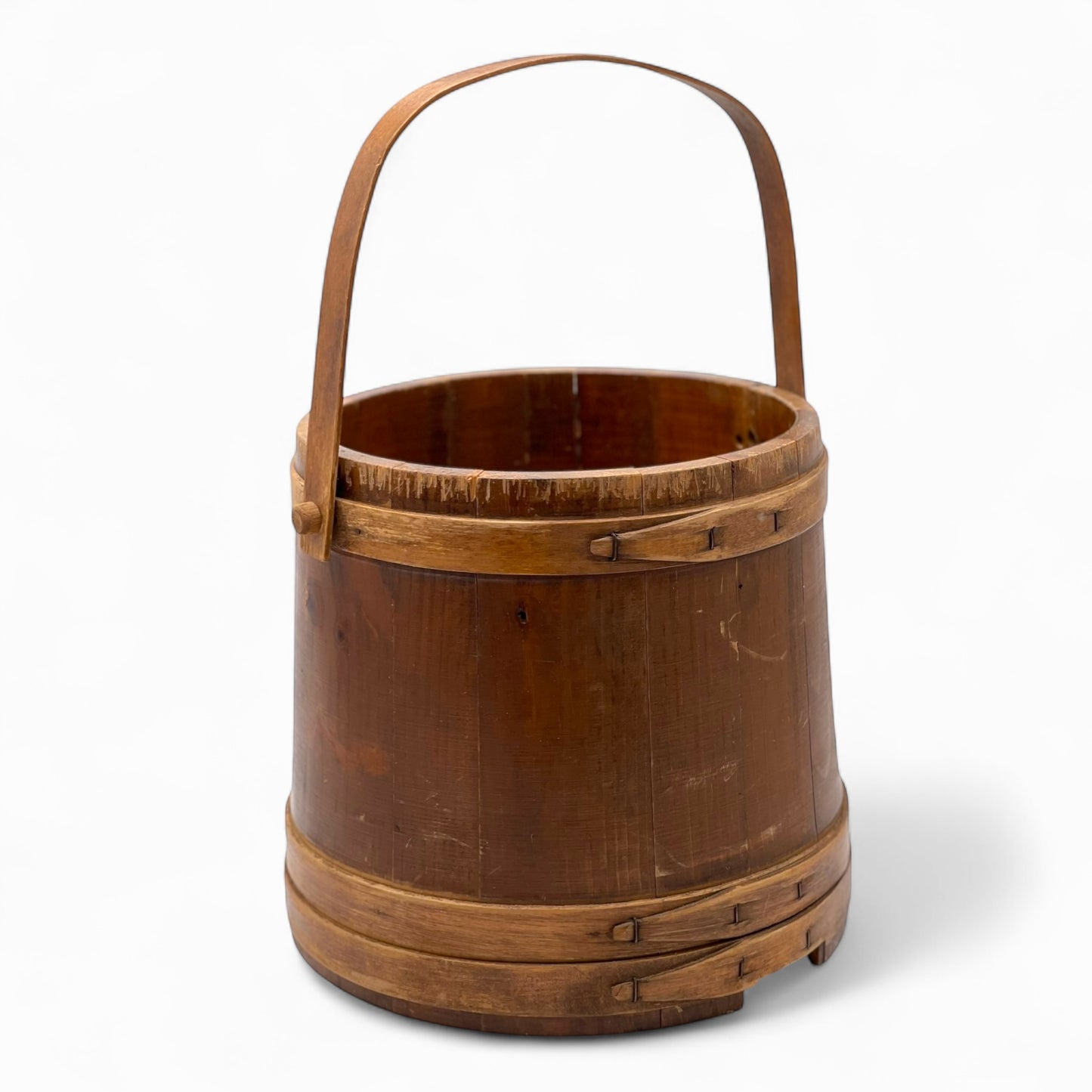 Antique wooden firkin with a bail handle