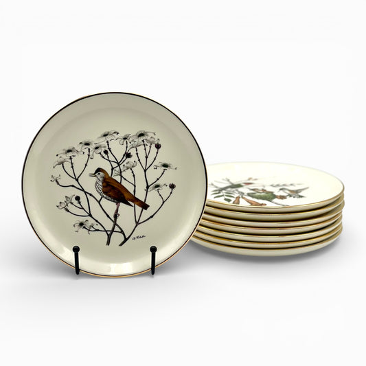 Rare Set of eight hand colored salad/dessert plates - by Delano Studios NYC