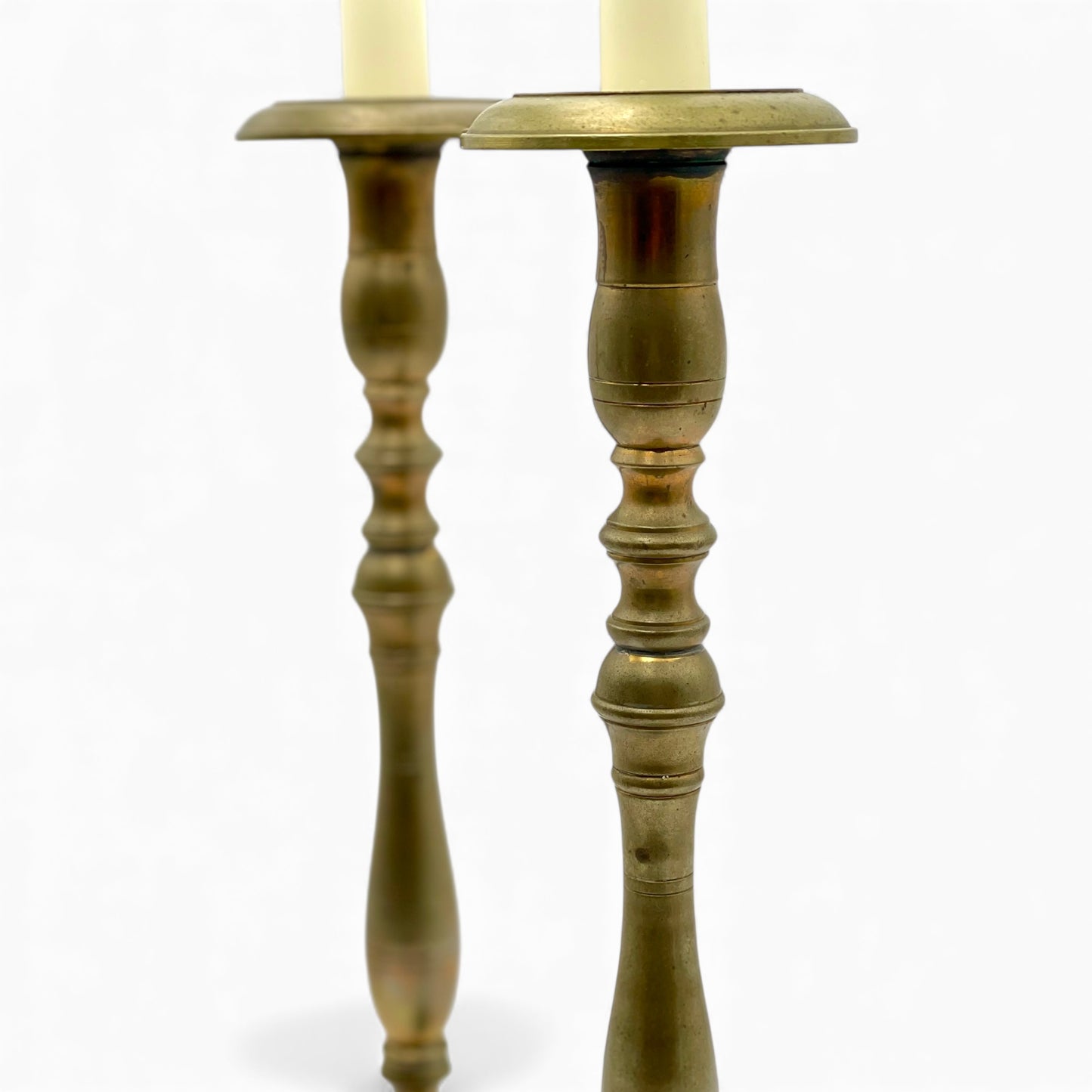 Large pair of antique brass candlesticks
